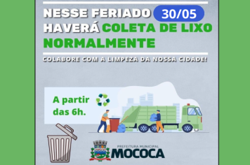 Nesta quinta-feira (30), Corpus Christi, haverá coleta de lixo normal. 