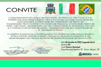 CELEBRAÇÃO DO ACORDO DE COOPERAÇÃO TÉCNICA ENTRE A PREFEITURA MUNICIPAL DE MOCOCA, O CONSULADO GERAL DA ITÁLIA  E O INSTITUTO ÍTALO BRASILEIRO