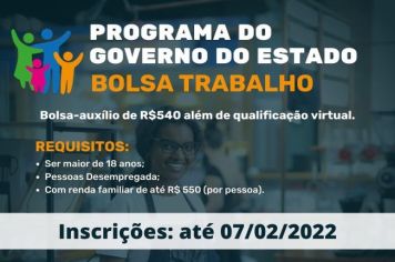 ÚLTIMO DIA PARA INSCRIÇÃO NO BOLSA TRABALHO - SERÃO 60 VAGAS EM MOCOCA