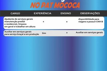 Confira as vagas disponíveis no PAT - Posto de Atendimento ao Trabalhador de Mococa.