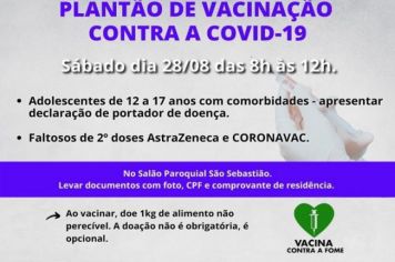  SÁBADO TEM PLANTÃO DE VACINAÇÃO CONTRA A COVID-19 >>