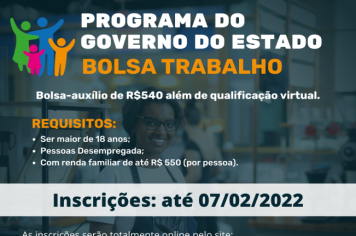 BOLSA TRABALHO ABRE INSCRIÇÕES