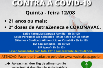 VACINAÇÃO CONTRA A COVID SEGUE AVANÇANDO EM MOCOCA – PESSOAS COM 21 ANOS SERÃO VACINADAS NESTA QUINTA.