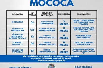 >> VAGAS NO PAT MOCOCA