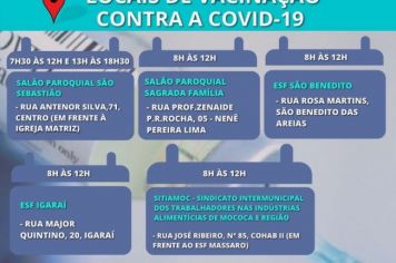 ATENÇÃO AOS LOCAIS E HORÁRIOS DE VACINAÇÃO CONTRA A COVID-19 EM MOCOCA >>