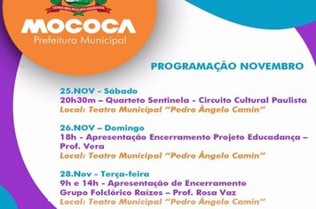 E tem muito + CULTURA no mês de novembro em Mococa; Confira!!!