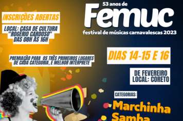 INSCRIÇÕES ABERTAS PARA O FESTIVAL DE MÚSICAS CARNAVALESCAS DE MOCOCA