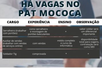  Confira as vagas disponíveis no PAT - Posto de Atendimento ao Trabalhador de Mococa.