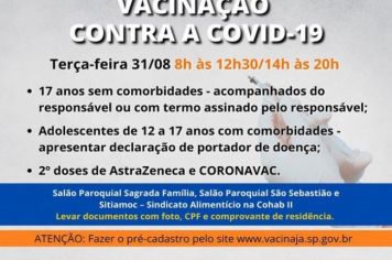  PREFEITURA COMEÇA A VACINAR ADOLESCENTES SEM COMORBIDADES EM MOCOCA ATÉ AS 20 HORAS.