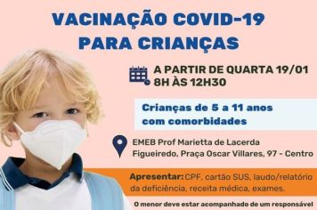 VACINAÇÃO CONTRA A COVID-19 PARA AS CRIANÇAS DE 05 A 11 ANOS