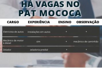  Confira as vagas disponíveis no PAT - Posto de Atendimento ao Trabalhador de Mococa.