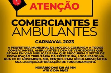 ATENÇÃO COMERCIANTES E AMBULANTES QUE ATUAM EM MOCOCA