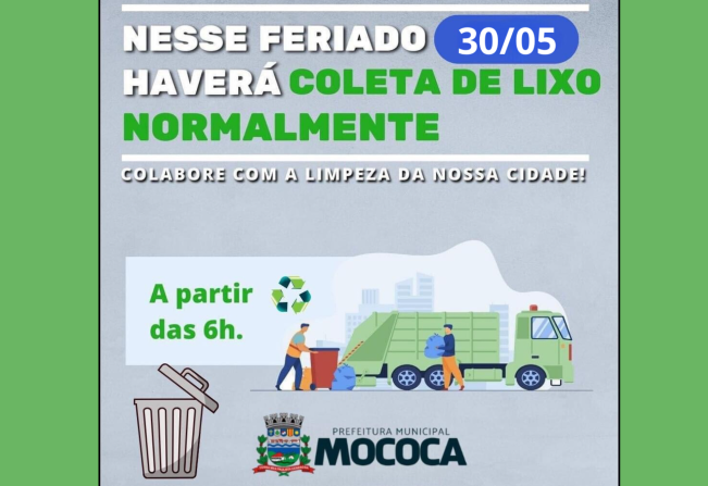 Nesta quinta-feira (30), Corpus Christi, haverá coleta de lixo normal. 