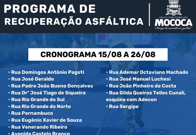 NOVOS ENDEREÇOS RECEBEM A RECUPERAÇÃO DA PAVIMENTAÇÃO EM MOCOCA!