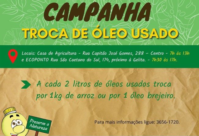 TROCA DE ÓLEOS USADOS EM MOCOCA CONTINUA