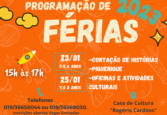 PROGRAMAÇÃO DE FÉRIAS 2023 NA CASA DE CULTURA ROGÉRIO CARDOSO
