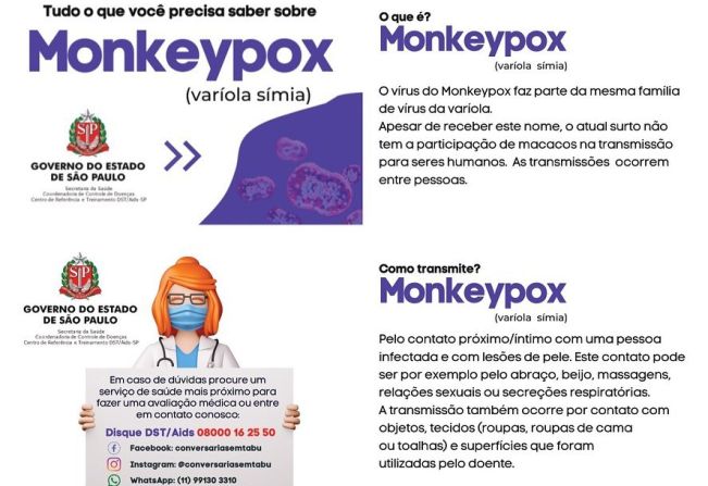 PREFEITURA MUNICIPAL DE MOCOCA DISPONIBILIZA CARTILHA ONLINE SOBRE INFORMAÇÕES E ESCLARECIMENTOS DO QUE É VARÍOLA DO MACACO
