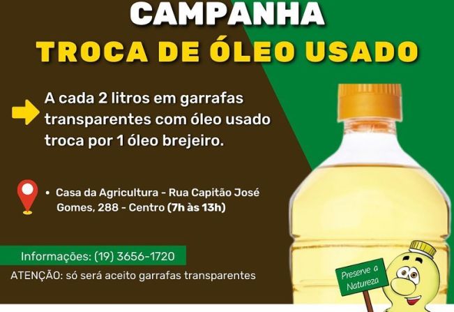 NOTA À POPULAÇÃO - CAMPANHA DE TROCA DE ÓLEO USADO