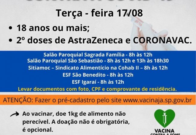 VACINAÇÃO EM JOVENS MAIORES DE 18 ANOS EM MOCOCA.