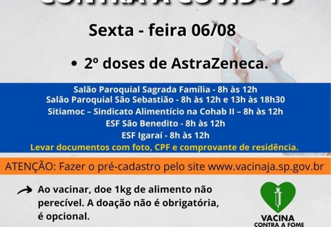  ATENÇÃO ÀS SEGUNDAS DOSES AGENDADAS DE ASTRAZENECA