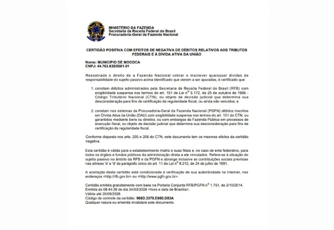 MOCOCA MANTÉM CND EM DIA!