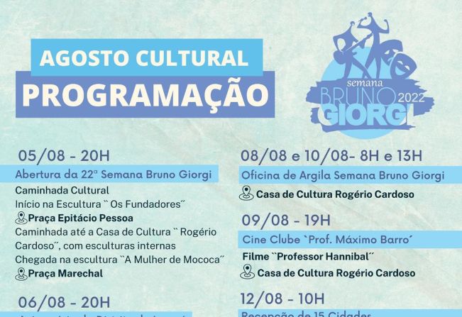 PREFEITURA DIVULGA PROGRAMAÇÃO DE EVENTOS CULTURAIS EM AGOSTO
