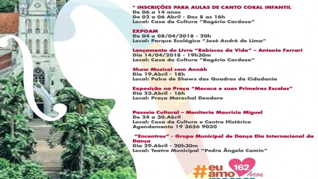 Confira a programação oficial do mês de aniversário de Mococa