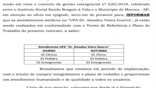 Departamento Municipal de Saúde cobra cumprimento do contrato da Organização Social responsável pelo gerenciamento da saúde do município de Mococa