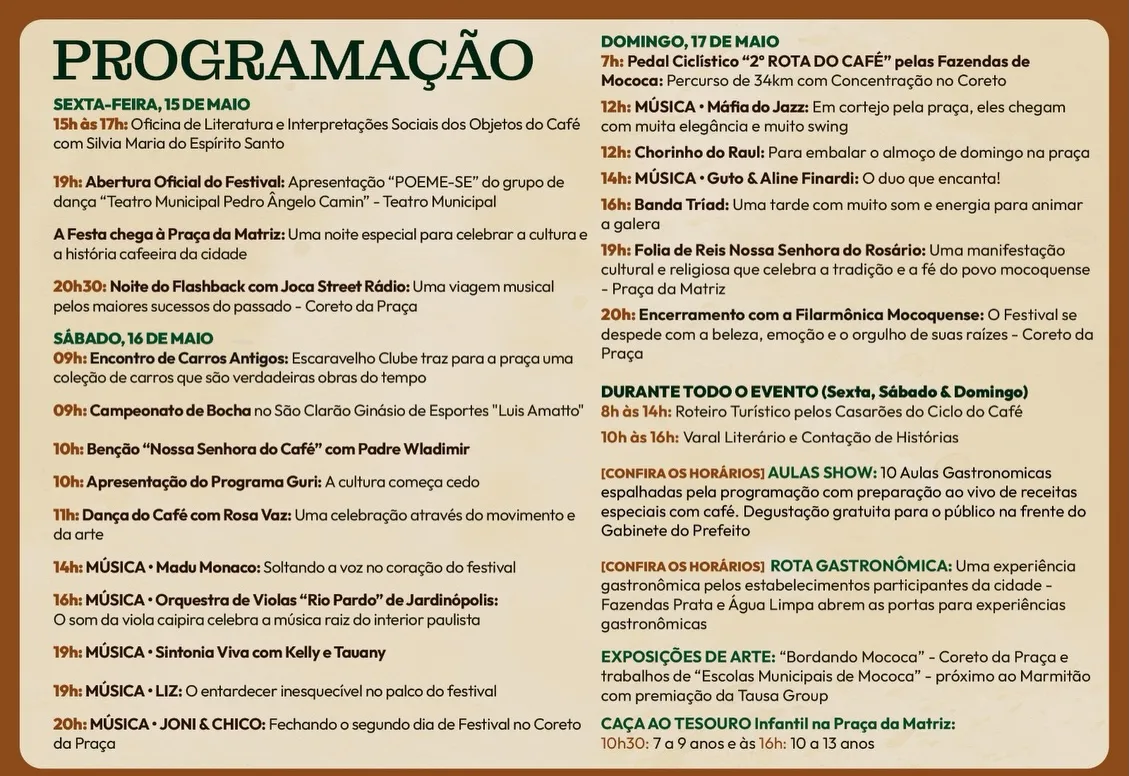  3º FESTIVAL DO CAFÉ DE MOCOCA VEM AÍ!