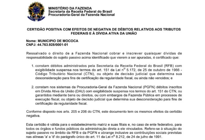 CREDIBILIDADE: PREFEITURA RENOVA CND
