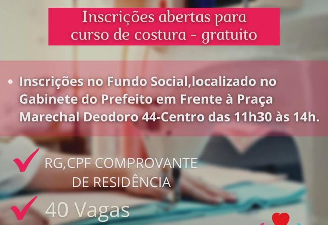 FUNDO SOCIAL ABRE INSCRIÇÕES PARA CURSO DE COSTURA GRATUITO