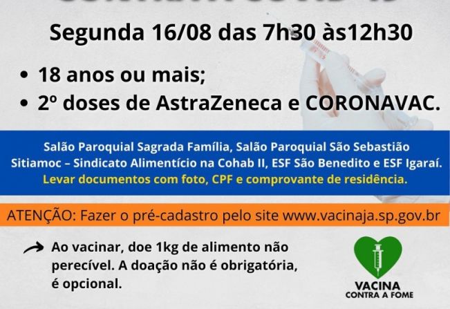  PREFEITURA DIVULGA VACINAÇÃO EM JOVENS MAIORES DE 18 ANOS.