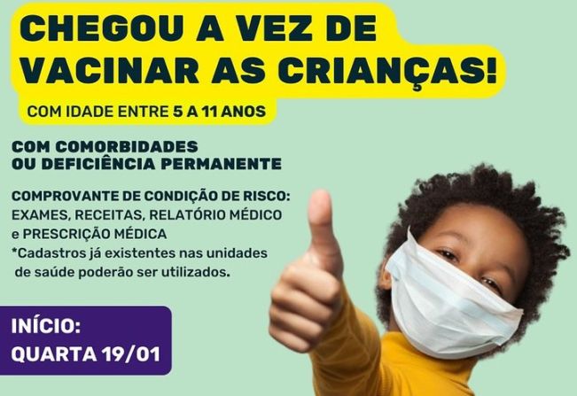 VACINAÇÃO CONTRA A COVID-19 PARA AS CRIANÇAS DE 05 A 11 ANOS