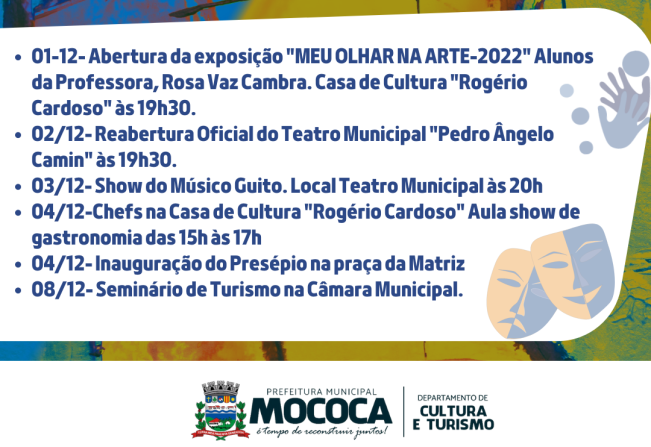 CONFIRA A AGENDA CULTURAL DOS PRÓXIMOS DIAS EM MOCOCA!
