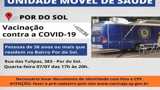 PREFEITURA MUNICIPAL DE MOCOCA PROMOVE VACINAÇÃO CONTRA A COVID-19, EM HORÁRIO ESPECIAL, NO BAIRRO POR SOL, ATRAVÉS DA UNIDADE MÓVEL DE SAÚDE.

>>