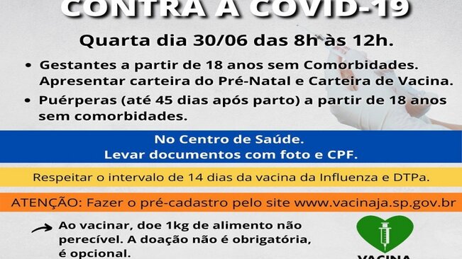 PREFEITURA MUNICIPAL DE MOCOCA CONVOCA SEGUINTES GRUPOS PARA SEREM VACINADAS NESTA QUARTA-FEIRA.