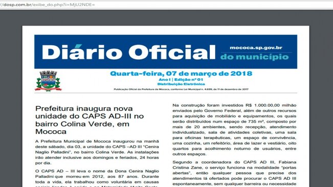 Diário Oficial Eletrônico começa a funcionar em Mococa e garantirá economia aos cofres públicos