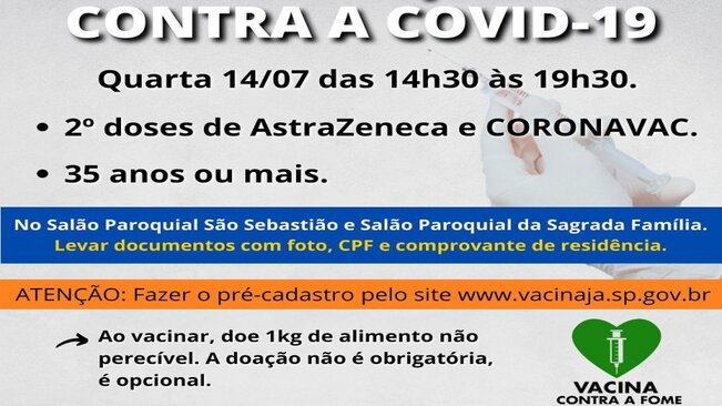 PREFEITURA MUNICIPAL DE MOCOCA RETOMA VACINAÇÃO CONTRA A COVID-19 POR FAIXA ETÁRIA.