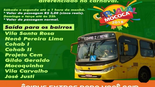 UTILIDADE PÚBLICA - Transporte Coletivo irá funcionar em horário diferenciado no carnaval